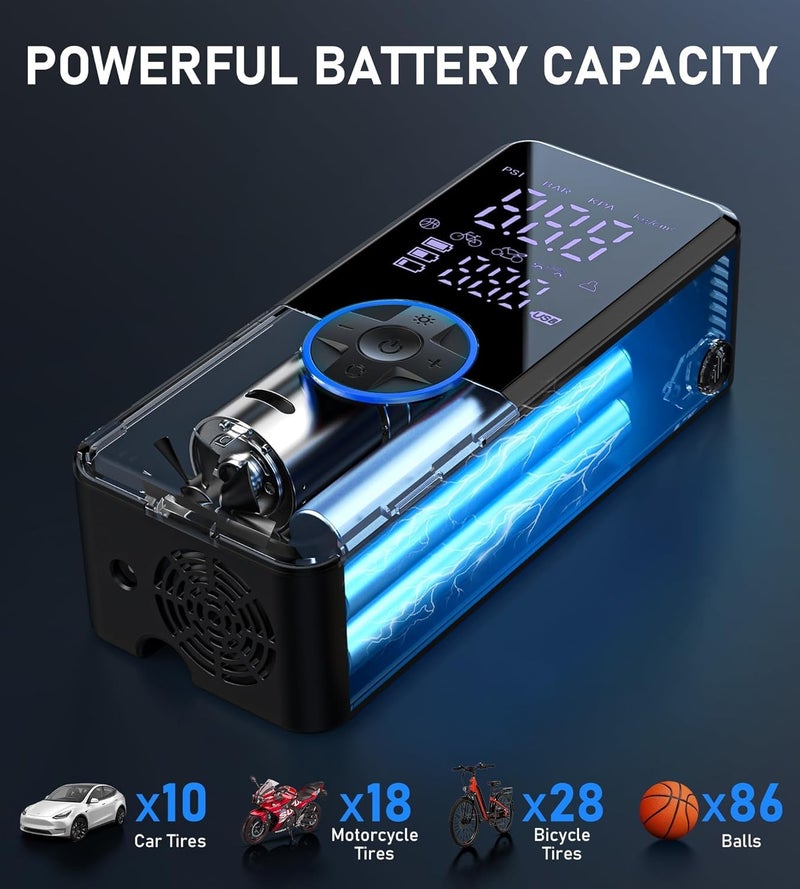 InflaVive Tire Inflator Portable Air Compressor,150PSI Faster Inflation Cordless Tire Air Pump with Digital Gauge,Auto Shut-Off,LED Light,Electric Air Pump for Car Tires,SUV, Motorcycle, Bike, Balls（Blue) - Image 5
